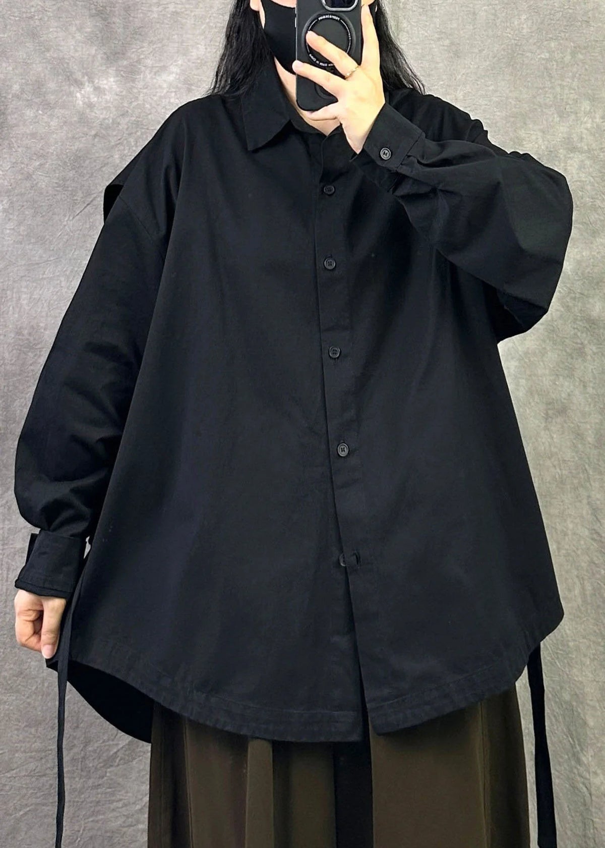 Dame Oversized Skjorte Med Patchwork Mønster Langærmet Efterårsstil 1