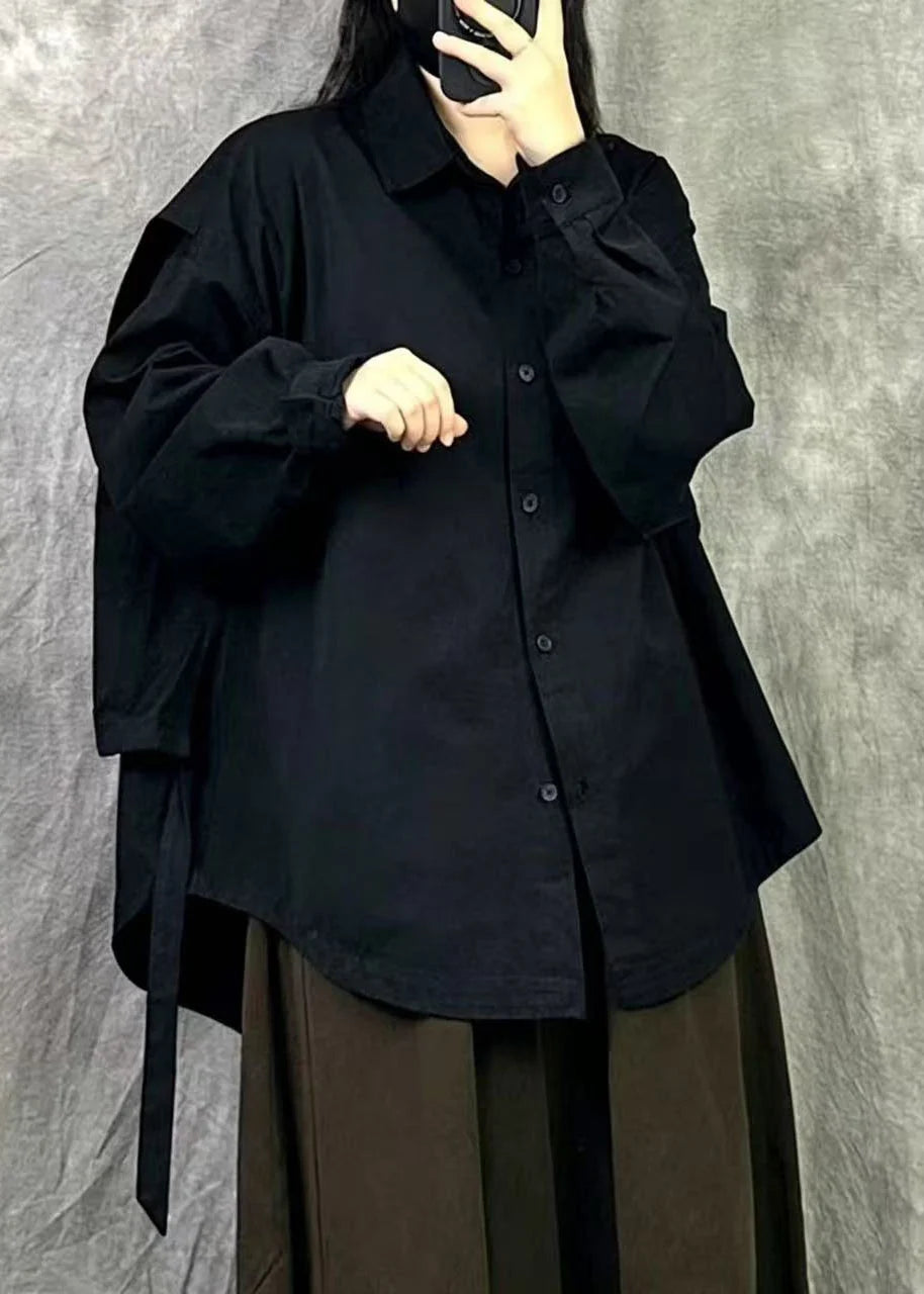 Dame Oversized Skjorte Med Patchwork Mønster Langærmet Efterårsstil 2
