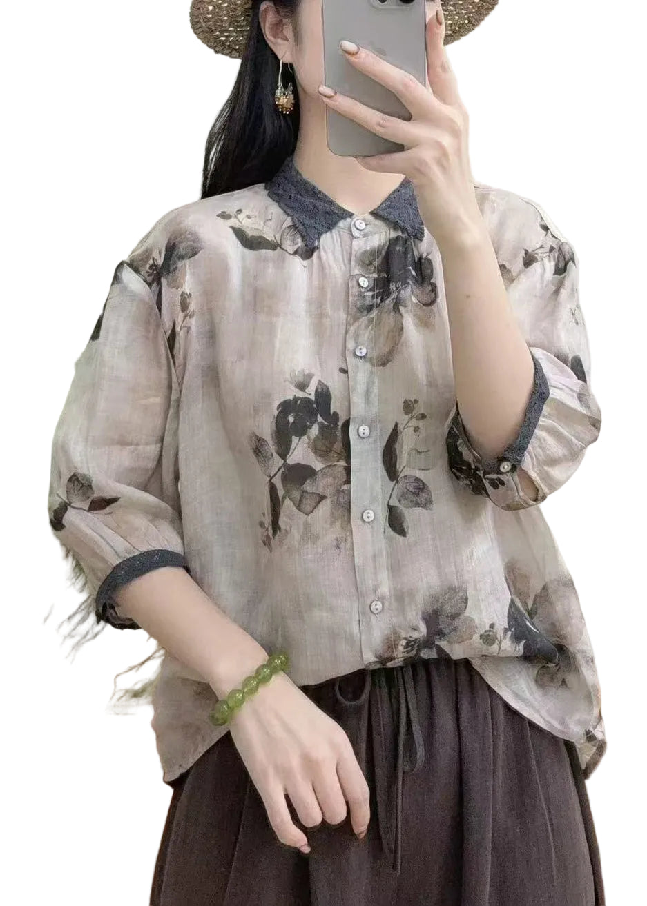 Dame Oversized Skjorte Printet Trendy 0