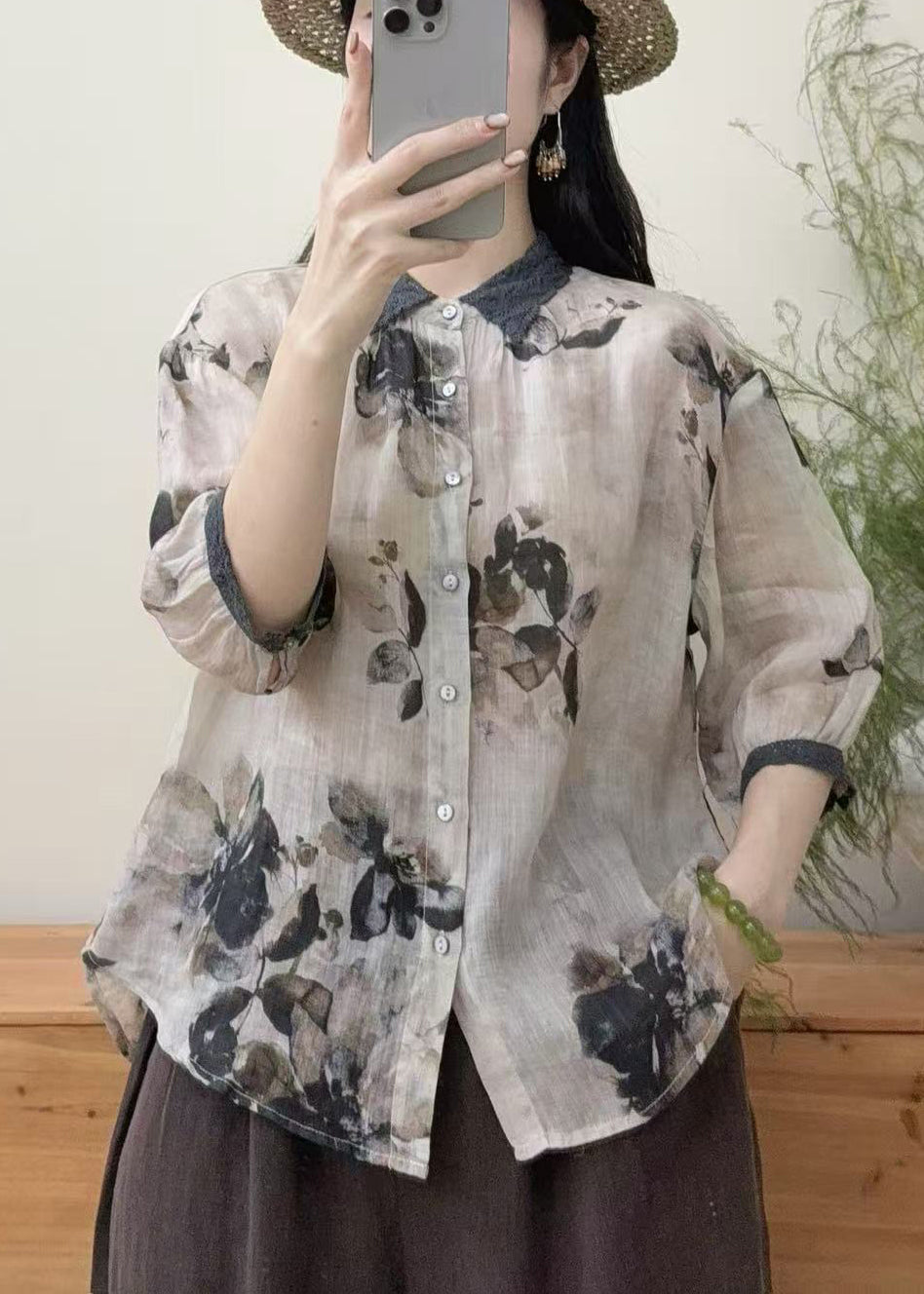 Dame Oversized Skjorte Printet Trendy 1
