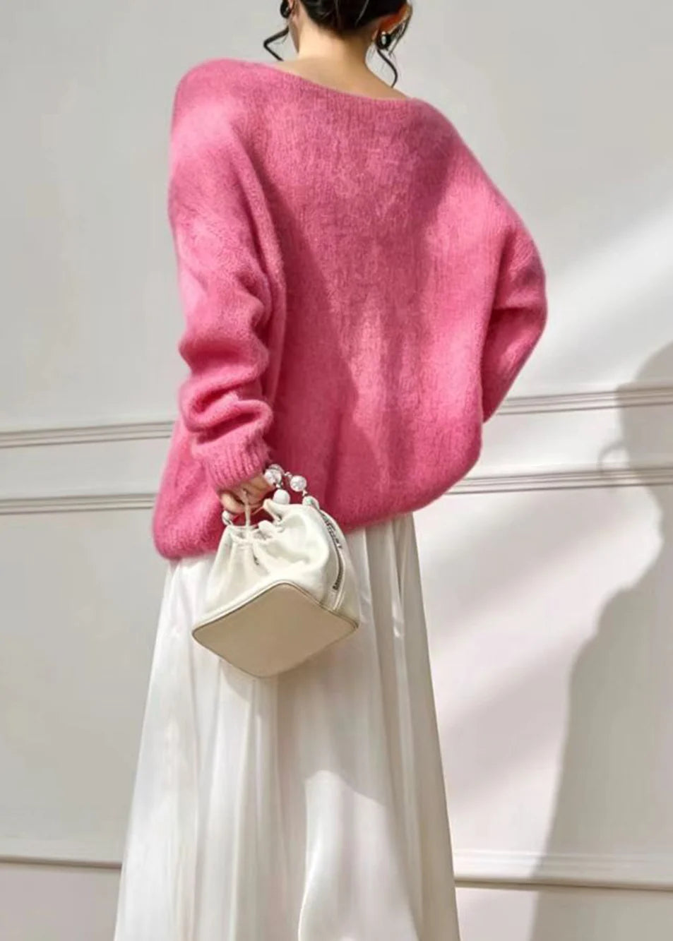 Dame Oversized Strikket Efterårstrøje med Blomsterprint 4