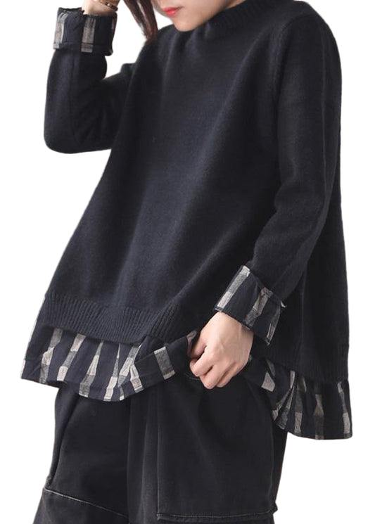 Dame Oversized Strikket Sweater med O-Hals 0