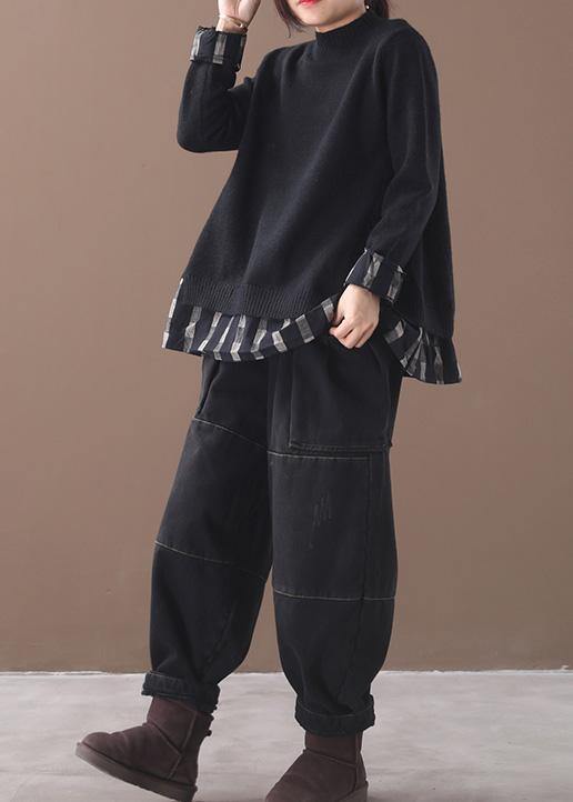 Dame Oversized Strikket Sweater med O-Hals 1