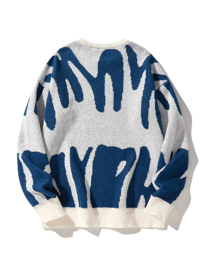 Dame Oversized Striktrøje med Abstrakt Mønster 0