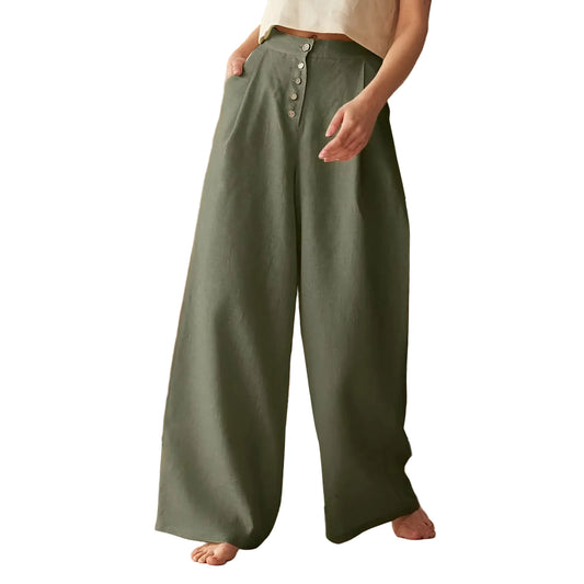 Dame Palazzo Bukser med Knapdetalje Høj Talje 0