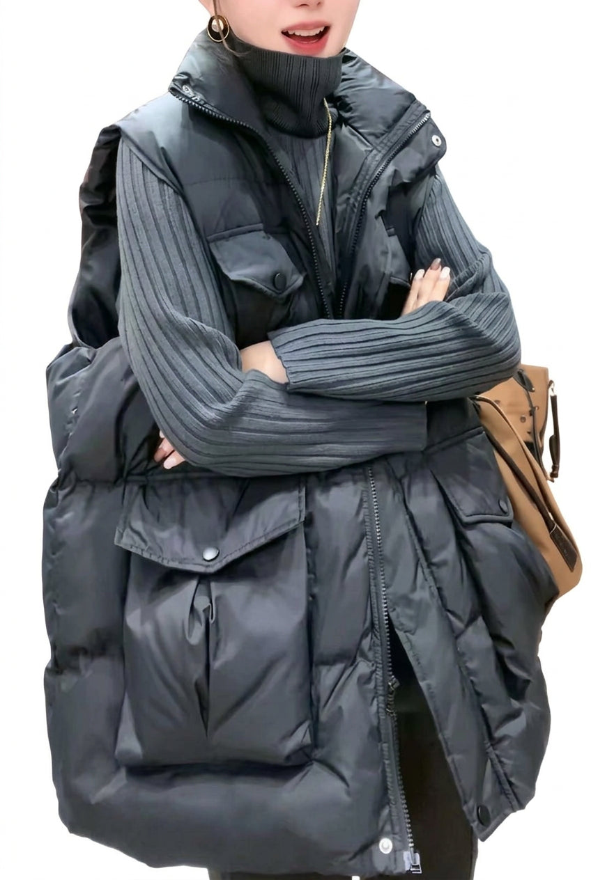 Dame Parka Vest Overdimensionerede Lommer Komfortabel Pasform 0
