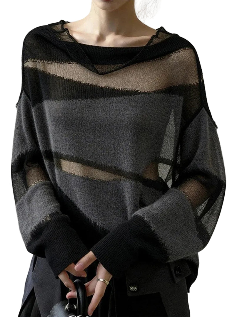 Dame Pullover Oversized Patchwork Strik 0