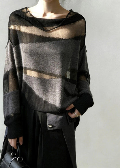 Dame Pullover Oversized Patchwork Strik 1