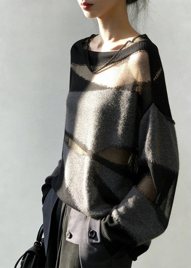 Dame Pullover Oversized Patchwork Strik 3