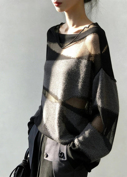 Dame Pullover Oversized Patchwork Strik 3