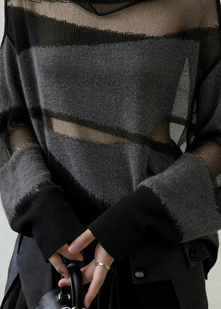 Dame Pullover Oversized Patchwork Strik 4
