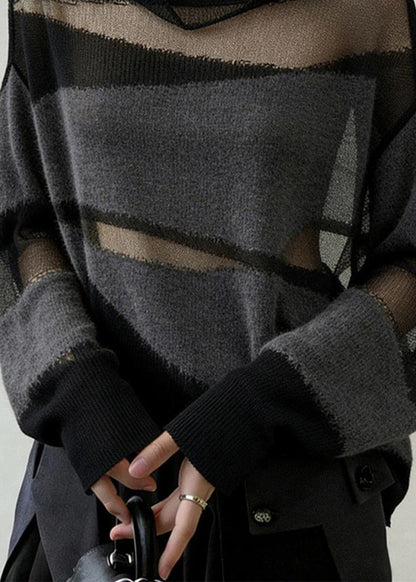 Dame Pullover Oversized Patchwork Strik 4