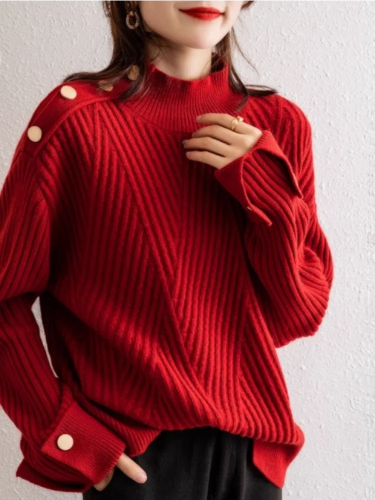 Dame Pullover med Høj Hals og Ribbet Design 1