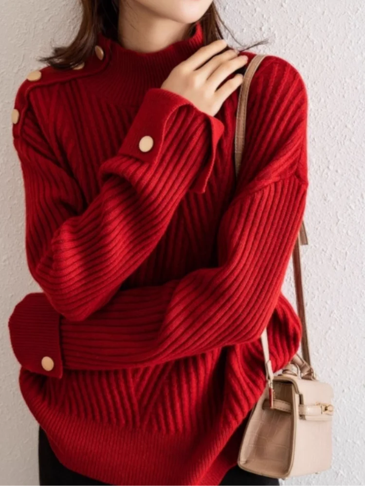 Dame Pullover med Høj Hals og Ribbet Design 2