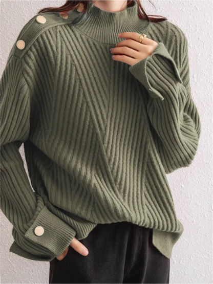 Dame Pullover med Høj Hals og Ribbet Design 4