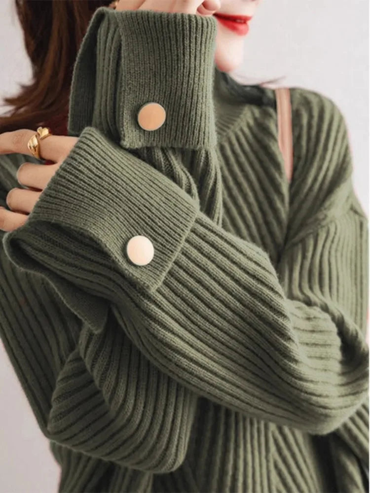 Dame Pullover med Høj Hals og Ribbet Design 6