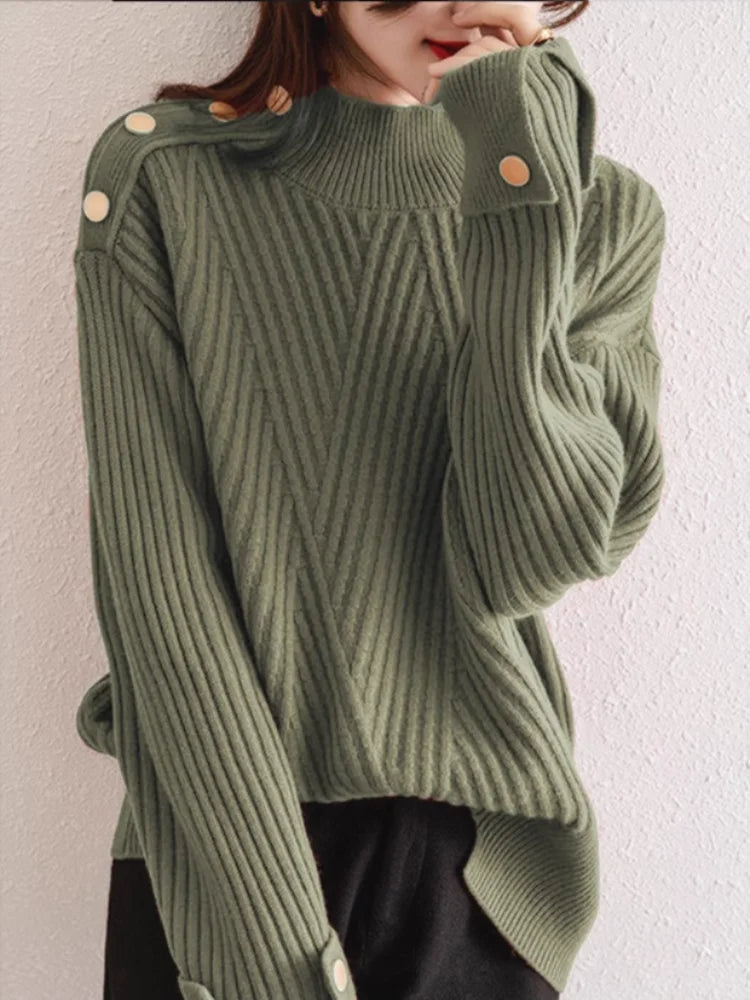Dame Pullover med Høj Hals og Ribbet Design 7
