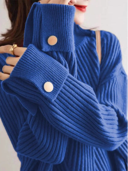 Dame Pullover med Høj Hals og Ribbet Design 8