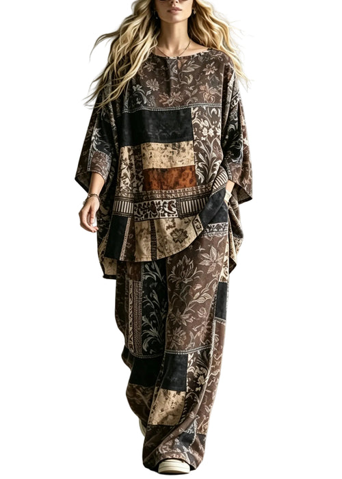 Dame Pyjamasæt med O-hals og Print i Plus Size 0