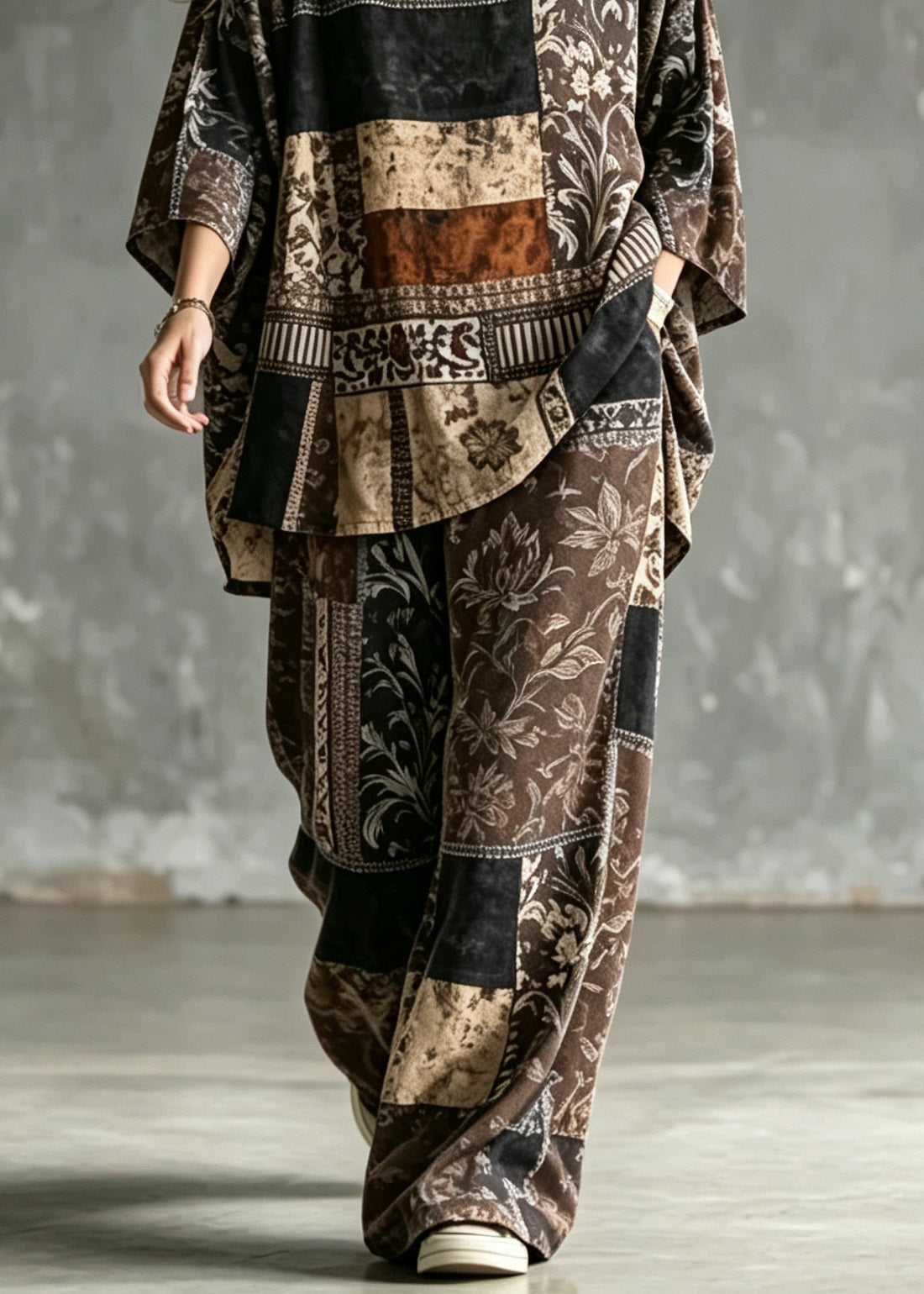 Dame Pyjamasæt med O-hals og Print i Plus Size 3