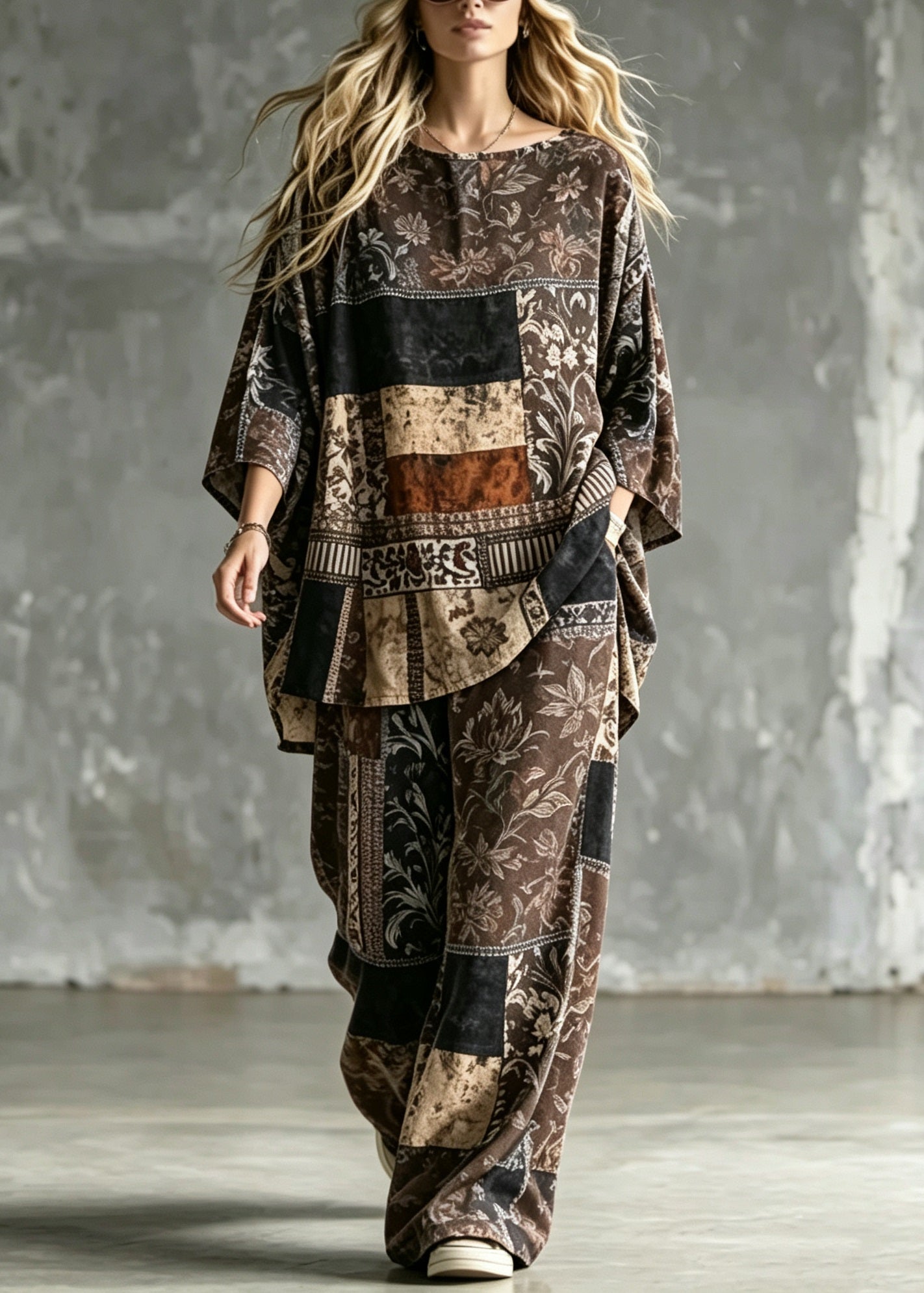 Dame Pyjamasæt med O-hals og Print i Plus Size 4