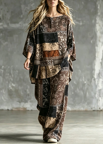 Dame Pyjamasæt med O-hals og Print i Plus Size 4