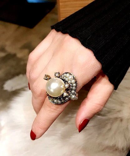Dame Ring med Perle og Blomstermotiv 0