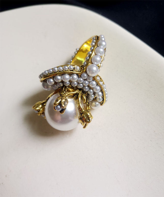 Dame Ring med Perle og Blomstermotiv 1