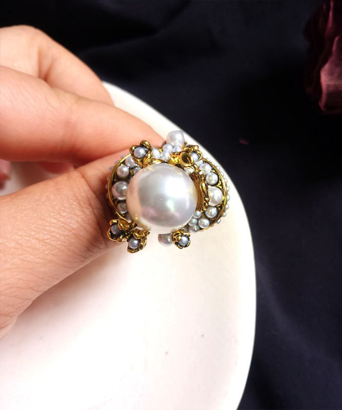 Dame Ring med Perle og Blomstermotiv 2
