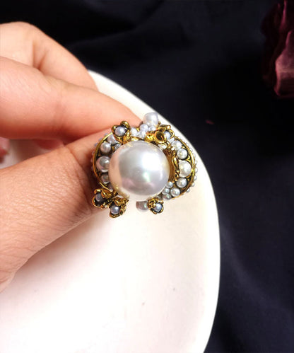Dame Ring med Perle og Blomstermotiv 2