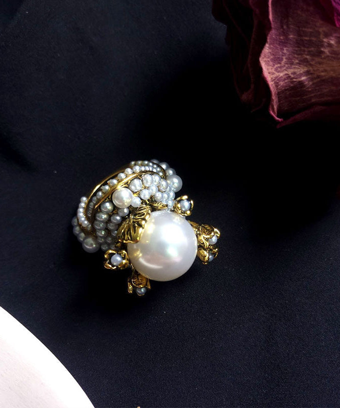 Dame Ring med Perle og Blomstermotiv 3