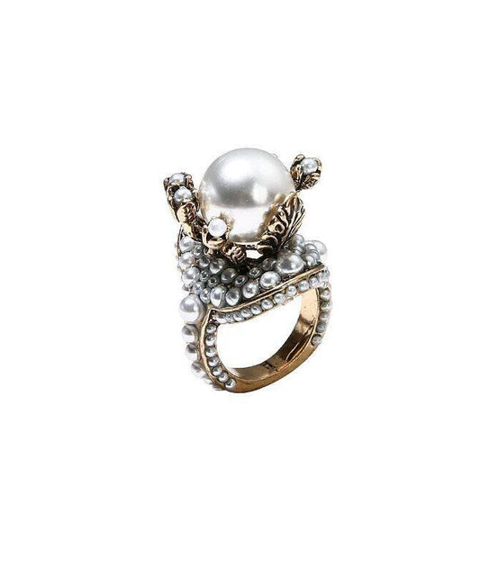 Dame Ring med Perle og Blomstermotiv 4