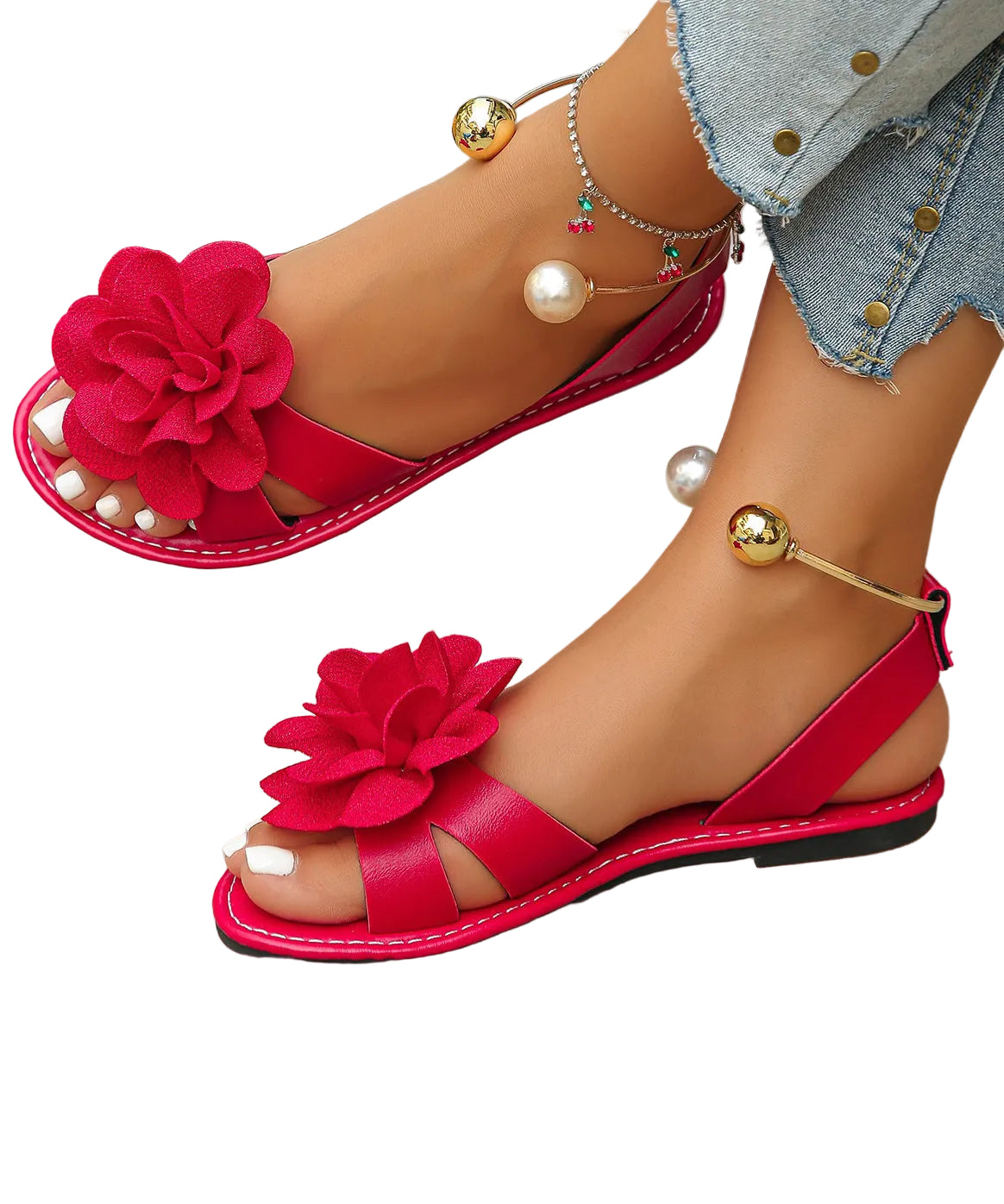 Dame Sandaler Flade Blomstret Peep Toe 1