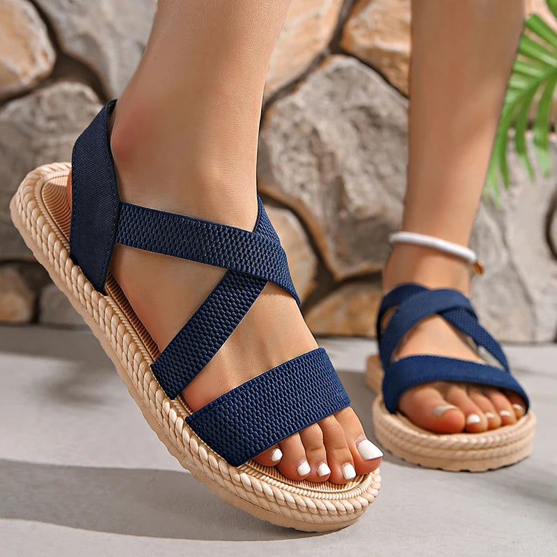 Dame Sandaler Vævede Boho Stil med Blød Fodseng 5