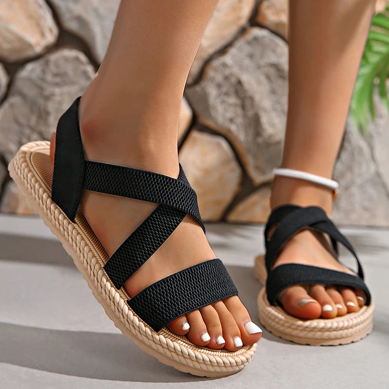 Dame Sandaler Vævede Boho Stil med Blød Fodseng 6