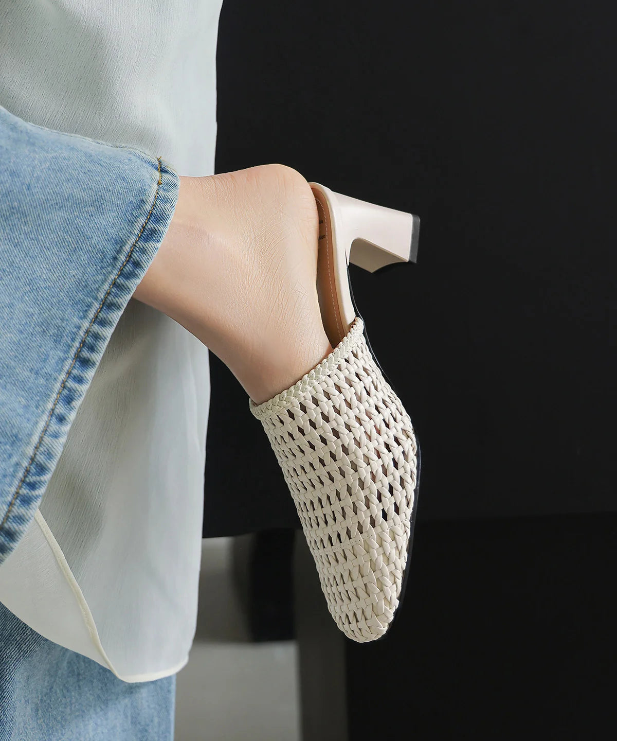 Dame Sandaler med Chunky Hæl og Vævet Design 1