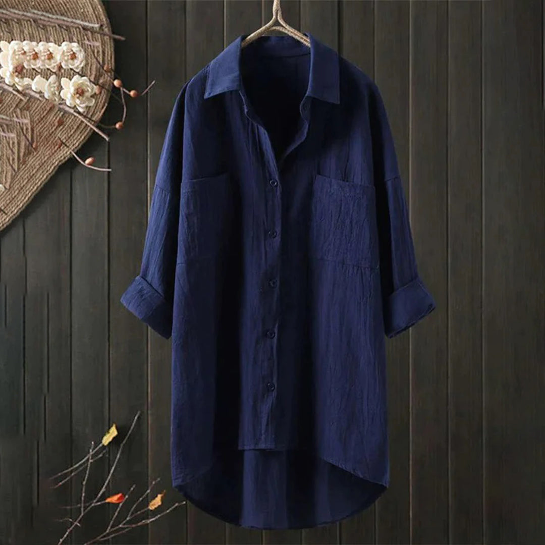 Dame Skjorte Button-Up Linned Langærmet Komfortabel 2