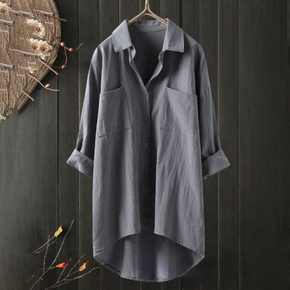Dame Skjorte Button-Up Linned Langærmet Komfortabel 3