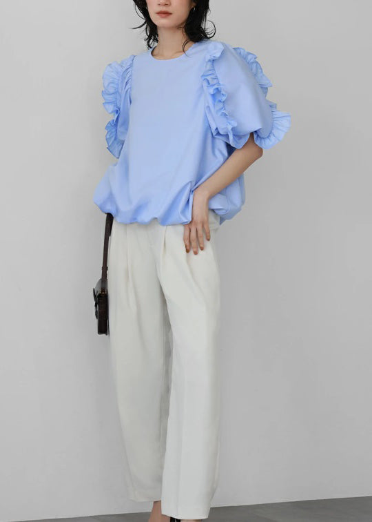 Dame Skjorte Kortærmet Med Flæser Afslappet Stil 2