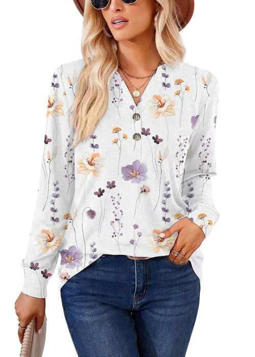 Dame Skjorte V-hals Print Plus Size Efterår 0