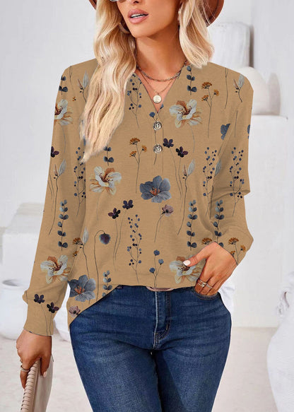 Dame Skjorte V-hals Print Plus Size Efterår 1
