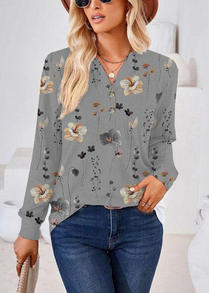 Dame Skjorte V-hals Print Plus Size Efterår 2