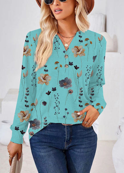 Dame Skjorte V-hals Print Plus Size Efterår 3