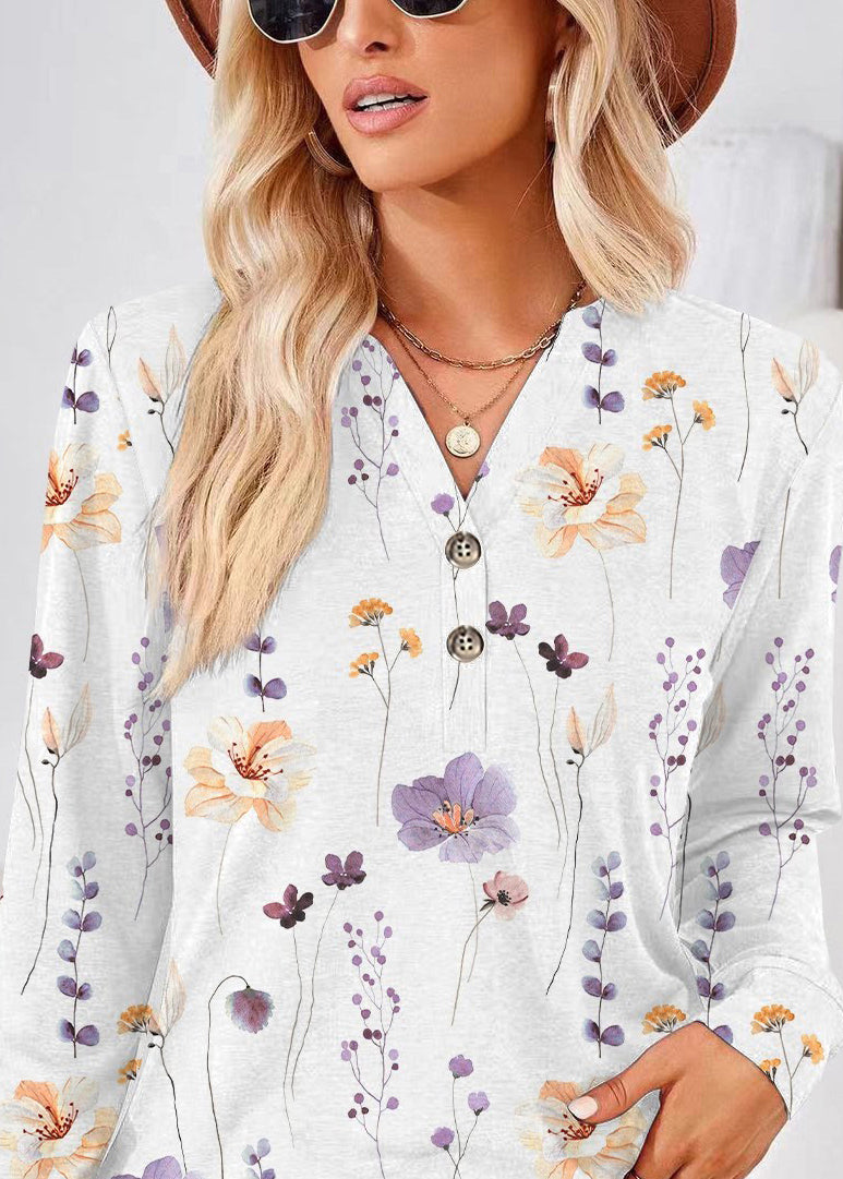 Dame Skjorte V-hals Print Plus Size Efterår 4