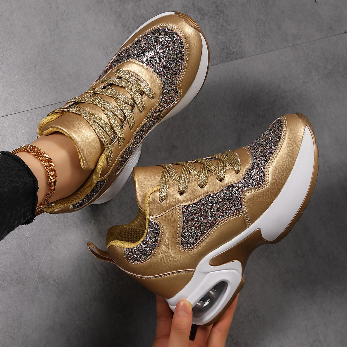 Dame Sneakers Glitrende Design Trendy Komfortabel Støttende 0