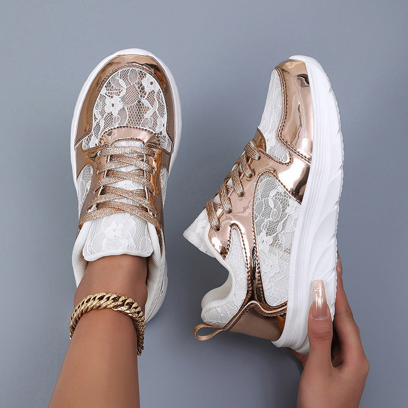 Dame Sneakers Med Skinnende Design Og Skridsikker Sål 1