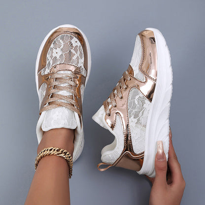 Dame Sneakers Med Skinnende Design Og Skridsikker Sål 1