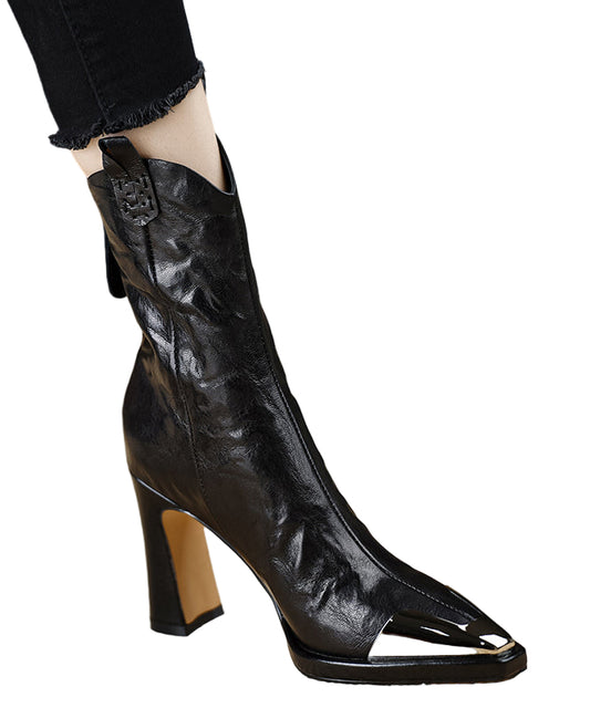 Dame Støvler Chunky Heel i Læder 0