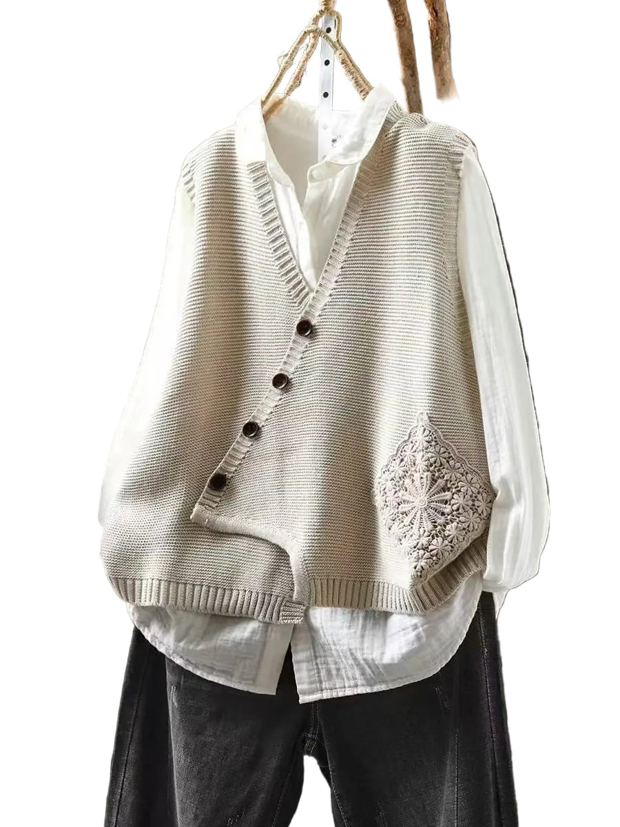 Dame Strik Vest Asymmetrisk Knaplukning V-Hals Komfortabel Casual Stil 0