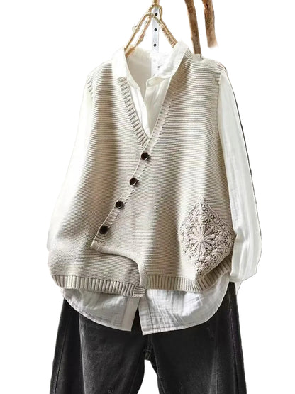 Dame Strik Vest Asymmetrisk Knaplukning V-Hals Komfortabel Casual Stil 0